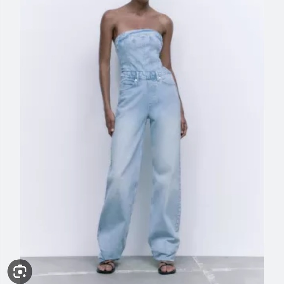 Zara Pants & Jumpsuits Zara Corset Denim Jumpsuit Poshmark